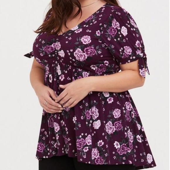torrid Tops - TORRID Purple Floral Tie Sleeve Blouse Sz 4